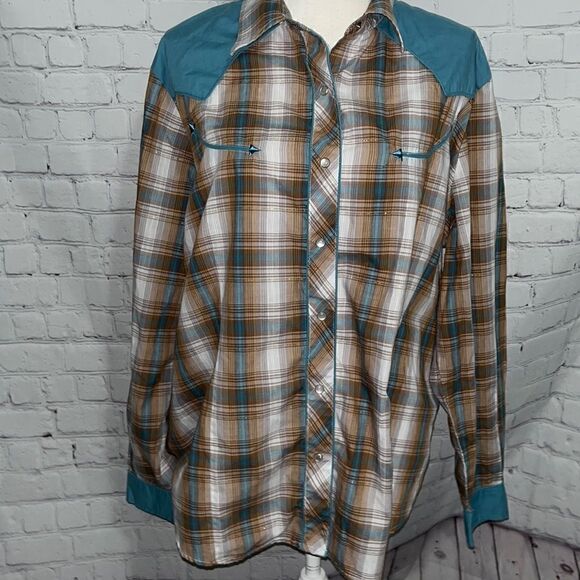 Roper - Brown Blue - Plaid Button Up - Pearlized buttons - 2X - Picture 1 of 4